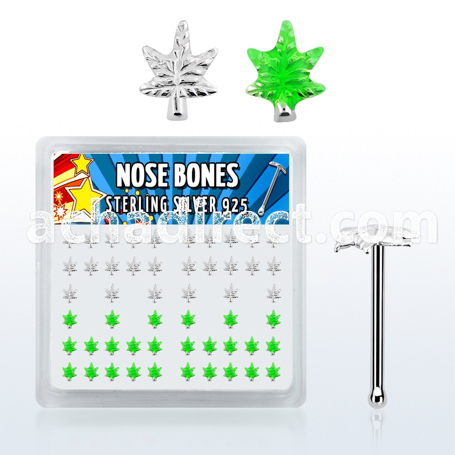 nbma box of silver nose bones w silver green marijuana