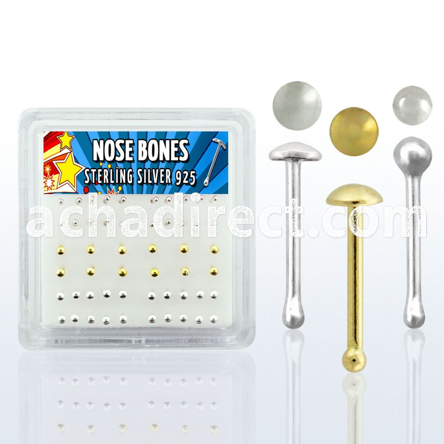 nbmx1 silver nose bones w ball 2mm flat disc 18k gold disc