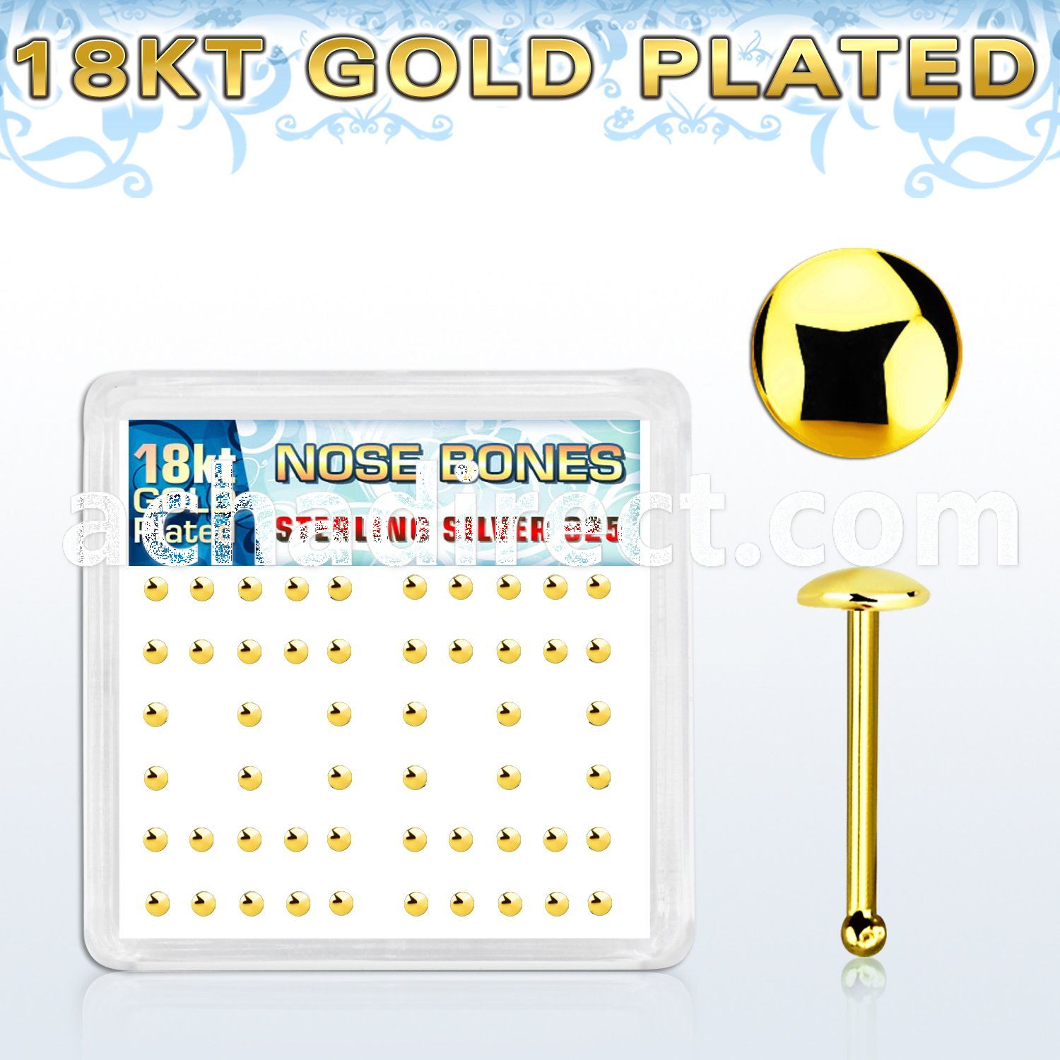 nbmx3rg 18k gold plated silver nose bones w 2mm flat round tops