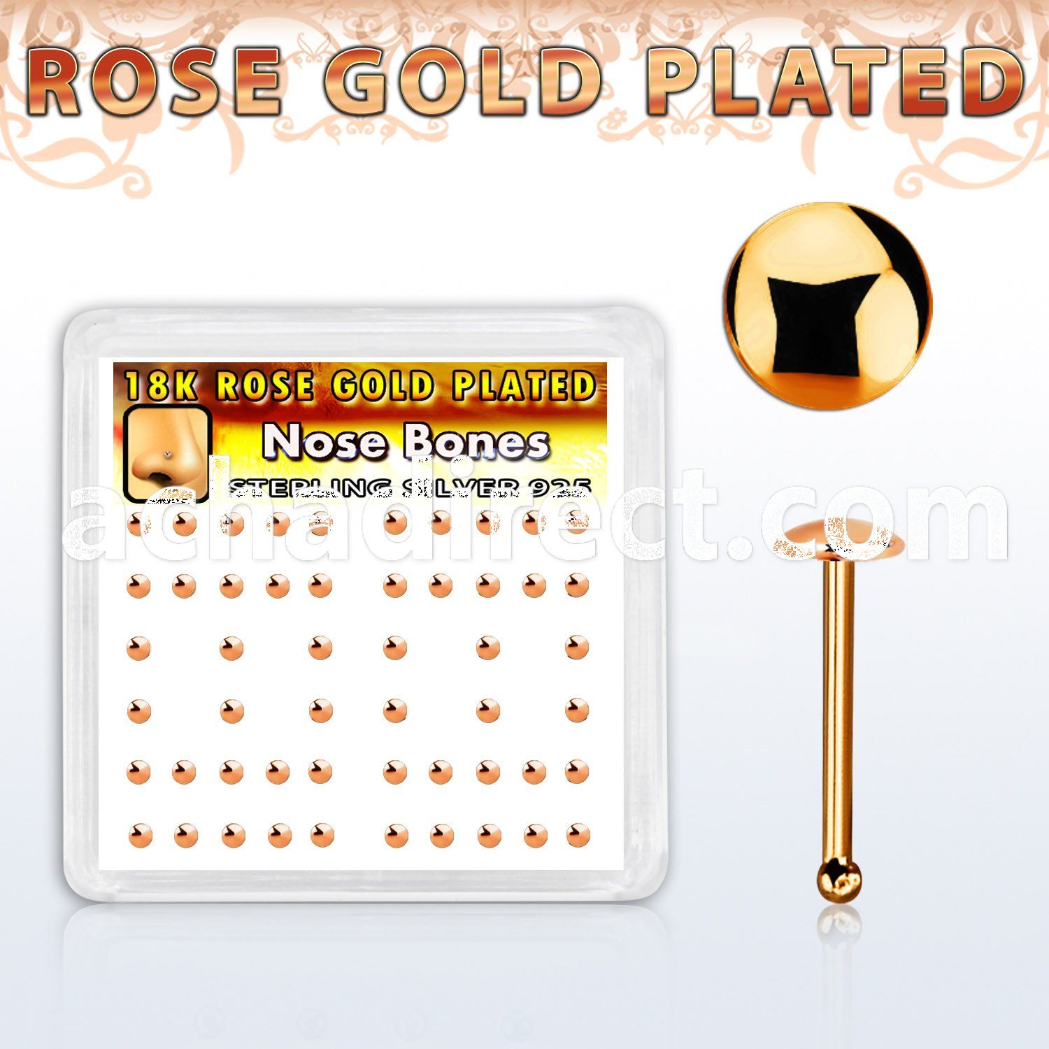 nbmx3rs box w 52 rose gold plated silver nose bones 2mm flat top