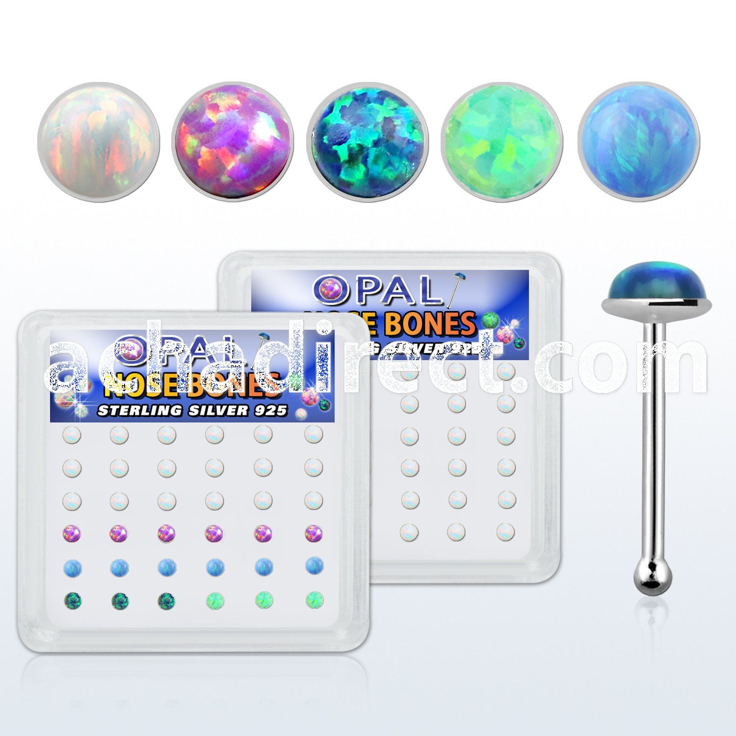 nbo25 box w 36 pc of 925 silver nose bones w 2.5mm opals glued