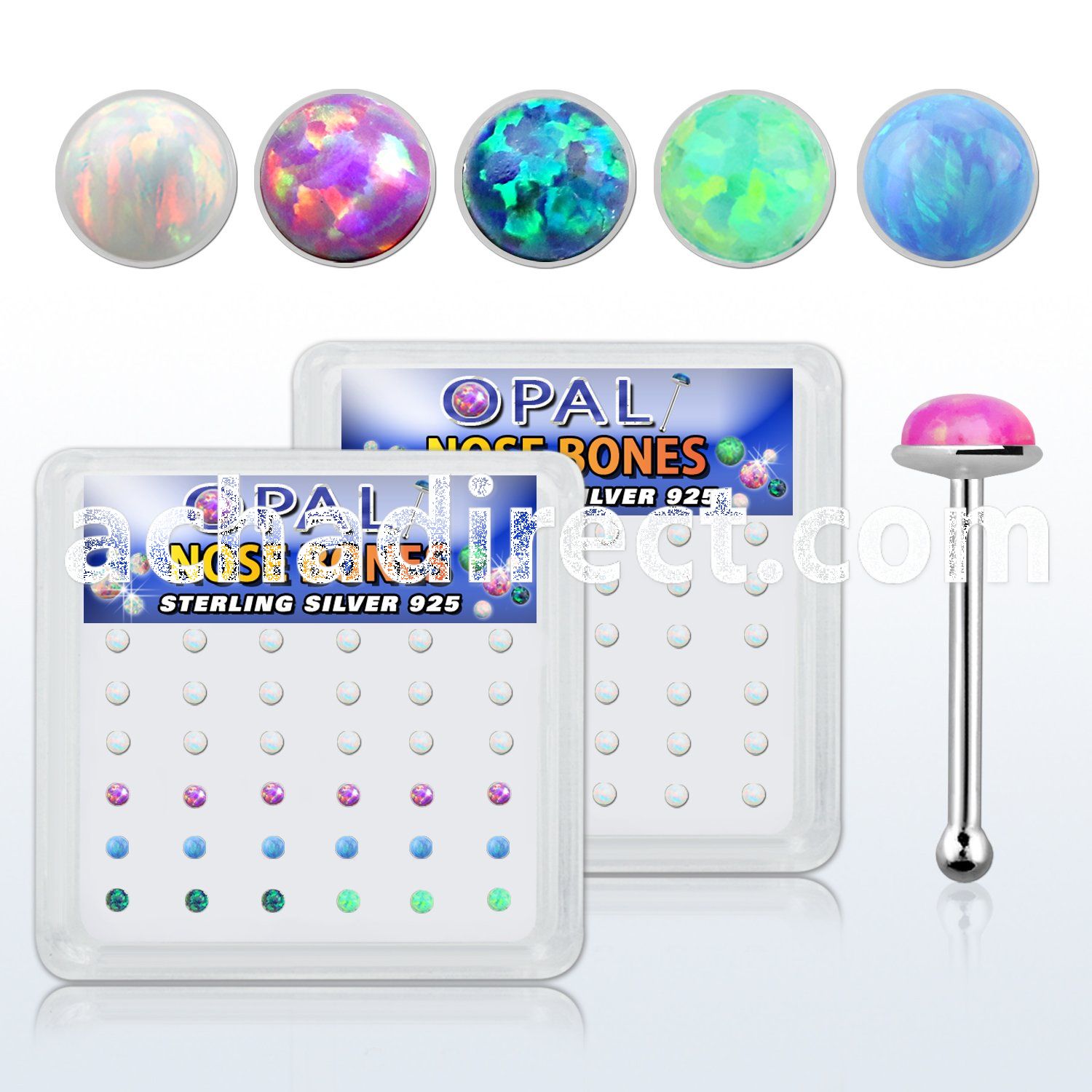 nbo2 box w 36 pc of 925 silver nose bones w 2mm opals glued
