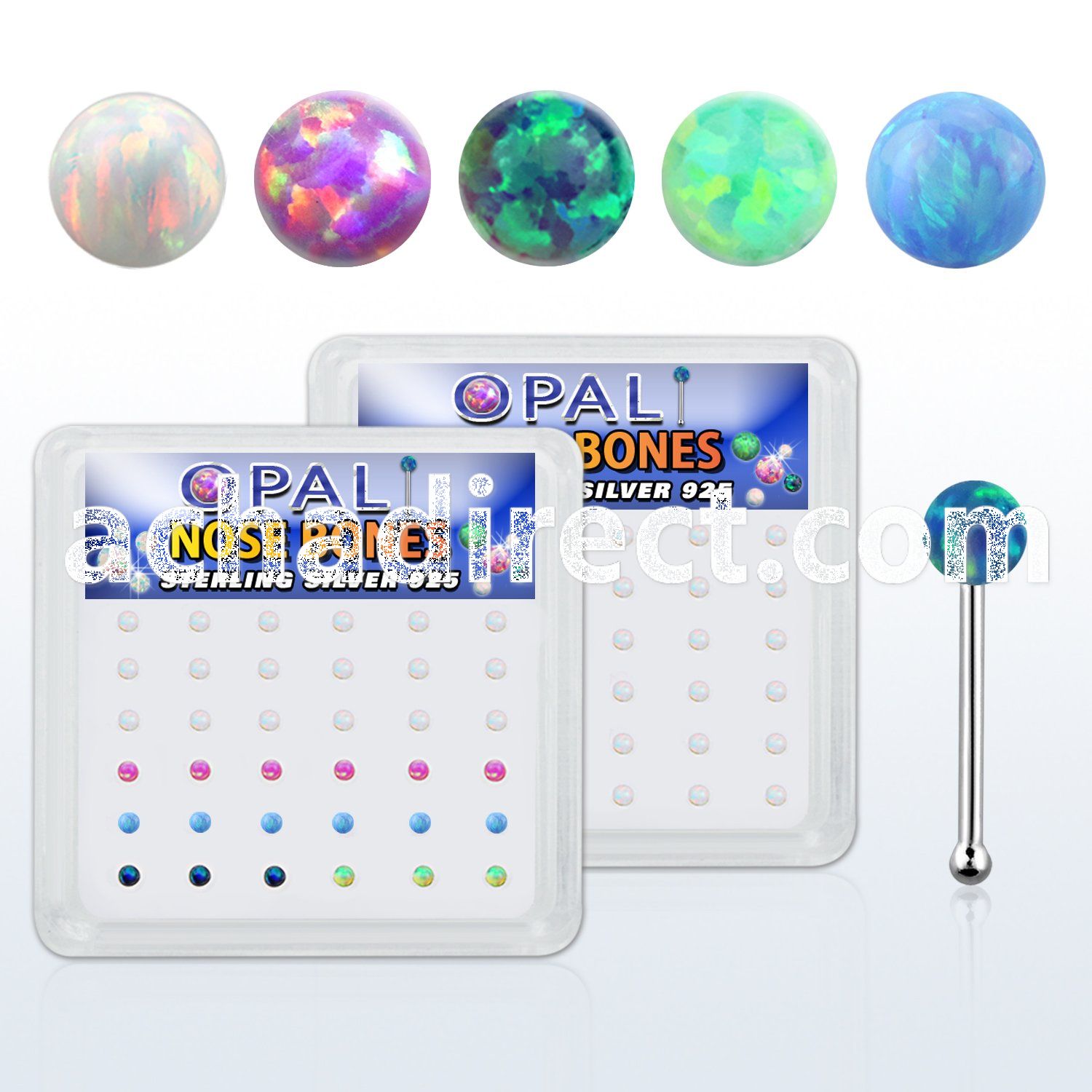 nbo2h 925 silver nose bone w 2mm ball shape synthetic opal top