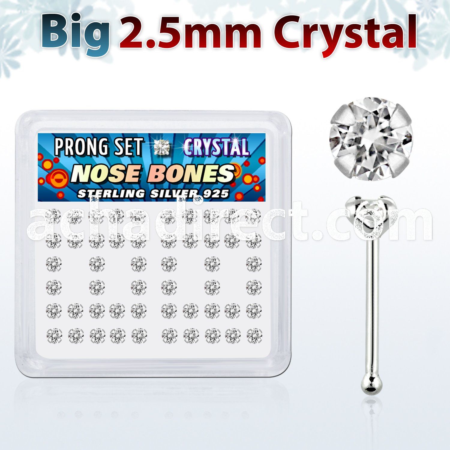 nbp19cx box of silver nose bones w 2 5mm clear prong set crystal
