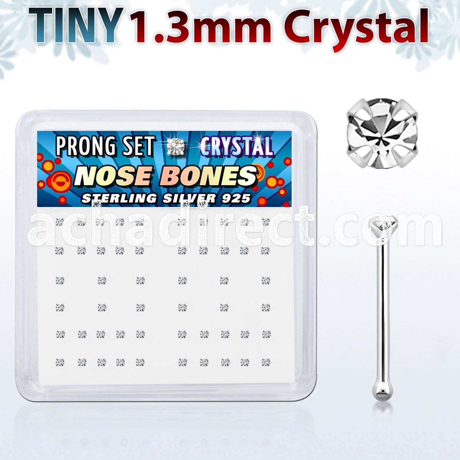 nbp6cx box of silver nose bones w 1 25mm clear prong crystal