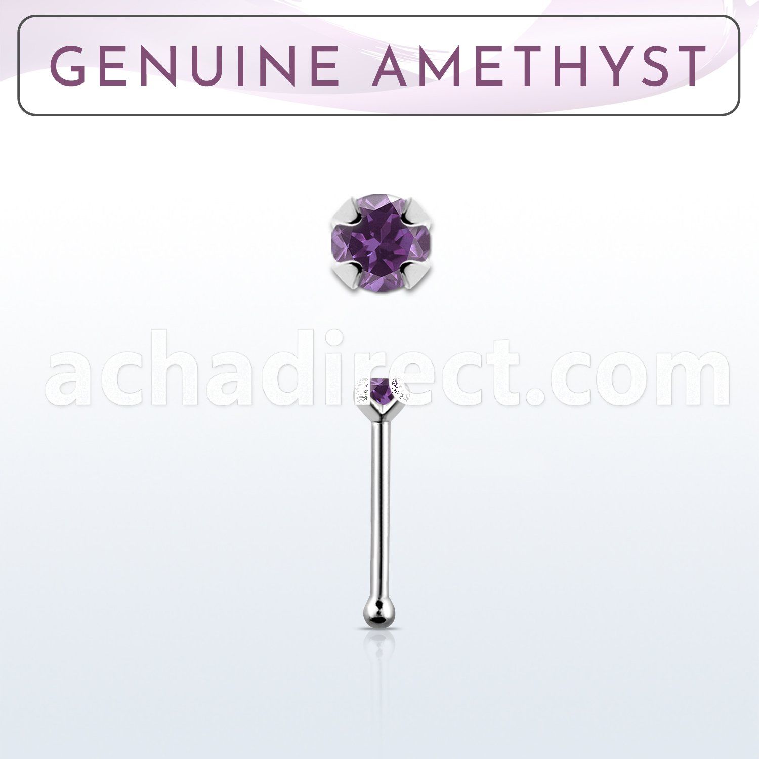 nbpge1 925 silver nose bone w a amethyst stone