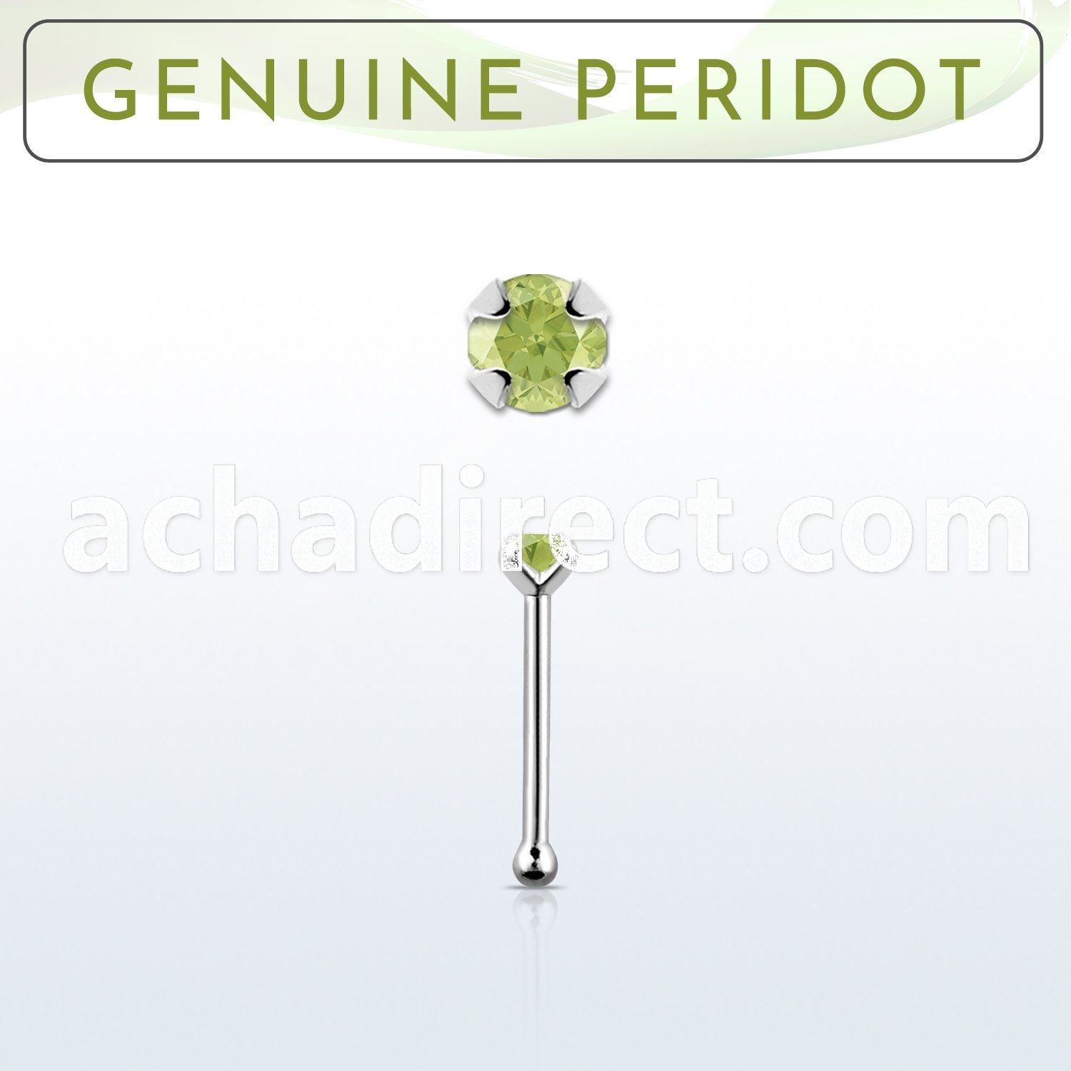 nbpge4 925 silver nose bone w a peridot stone