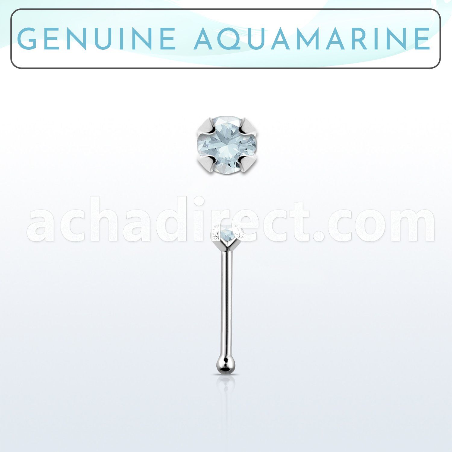 nbpge8 925 silver nose bone w a aquamarine stone