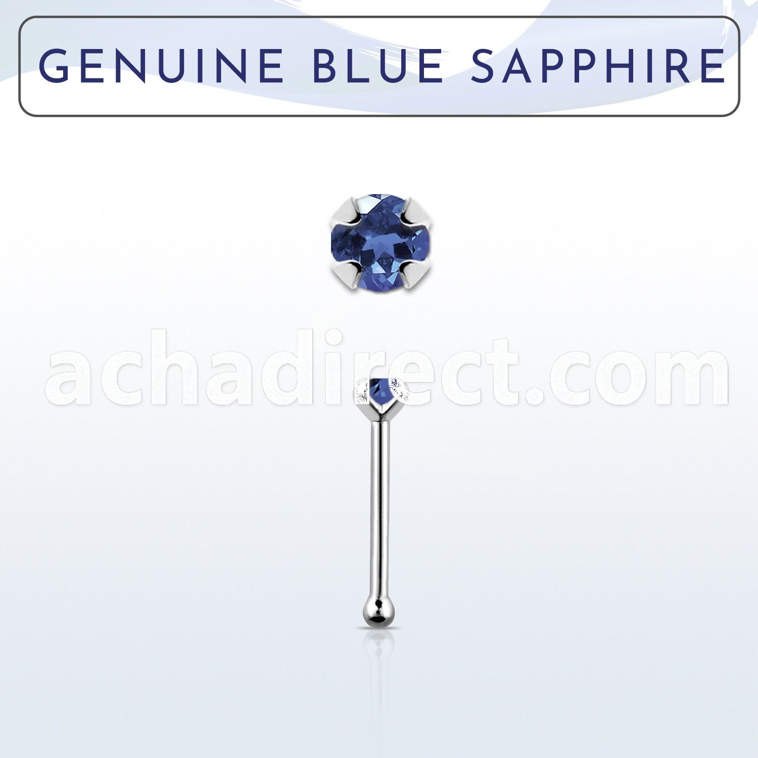 nbpge9 925 silver nose bone w a blue sapphire stone