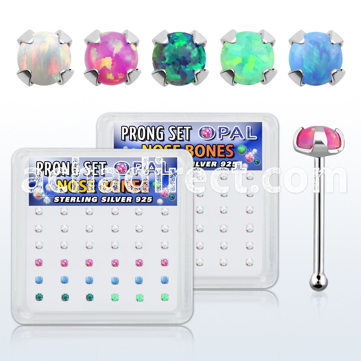 nbpo2 box w 36 pc of 925 silver nose bones w 2mm opals