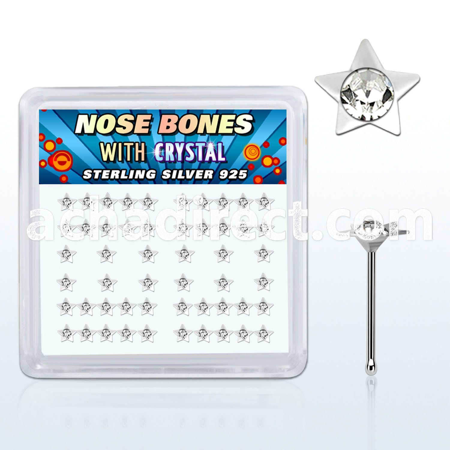 nbsarbxc box of silver nose bones with star w center crystal