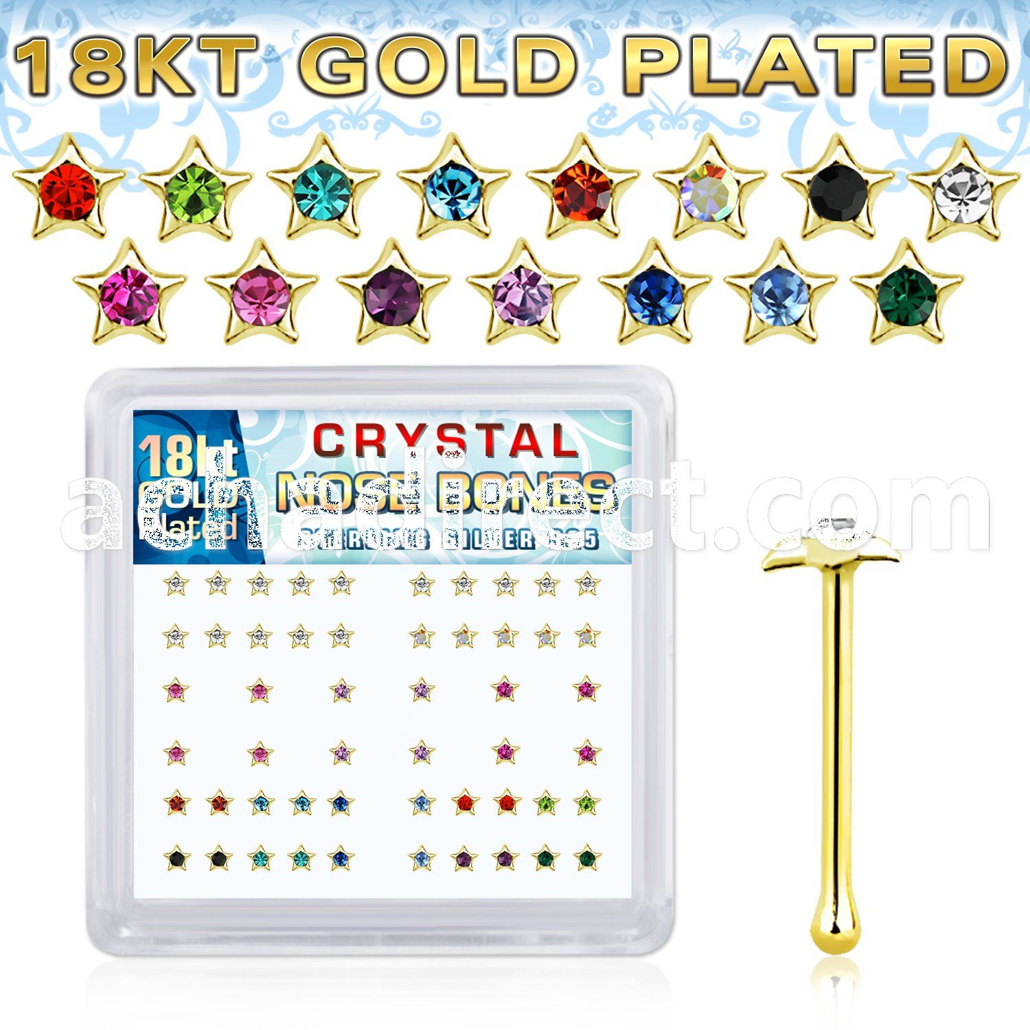 nbstxmg 18k gold plated silver nose bones color star