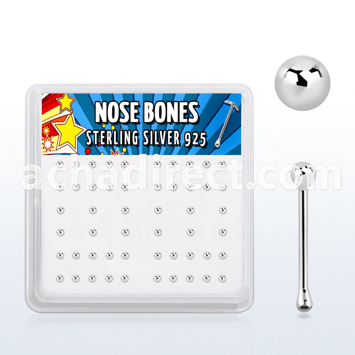nbsv2bx box of silver nose bones with 2mm silver ball top