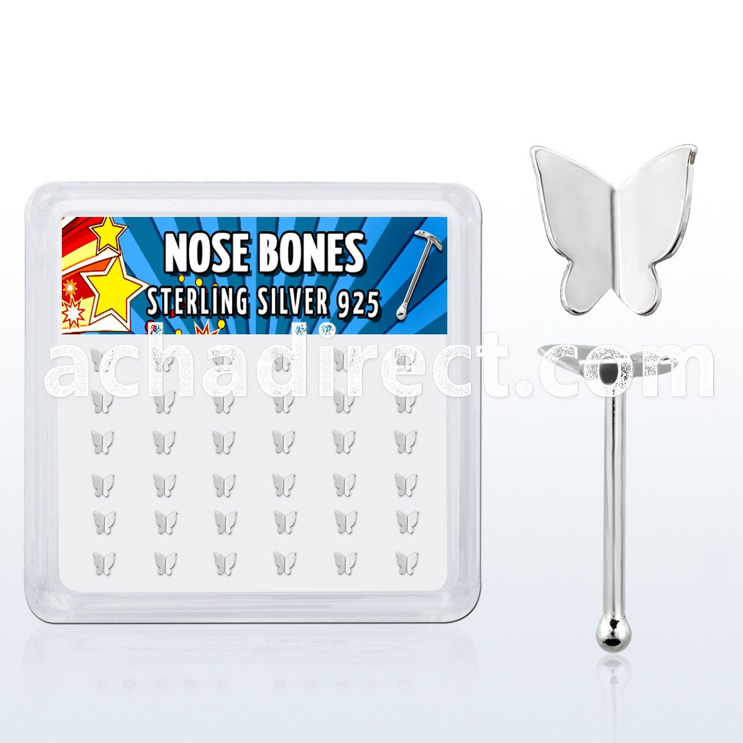 nbvbtf36 box w silver nose bones w 4.2mm flying butterfly tops
