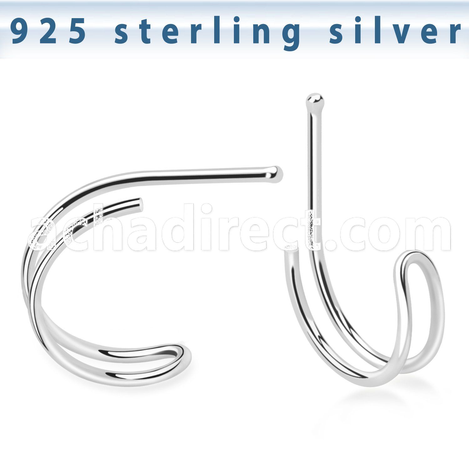 nbvcu 925 sterling silver nose bone double wire curved shape