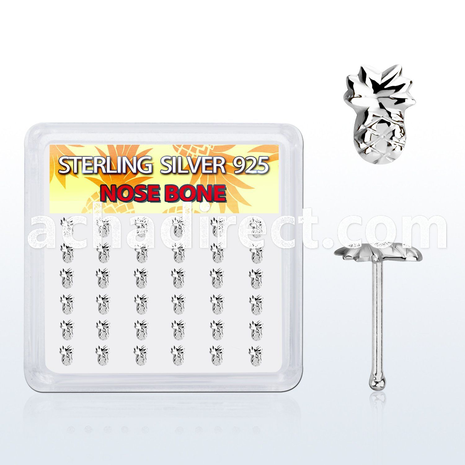 nbvpa36 display w silver nose bones w a pineapple shaped tops