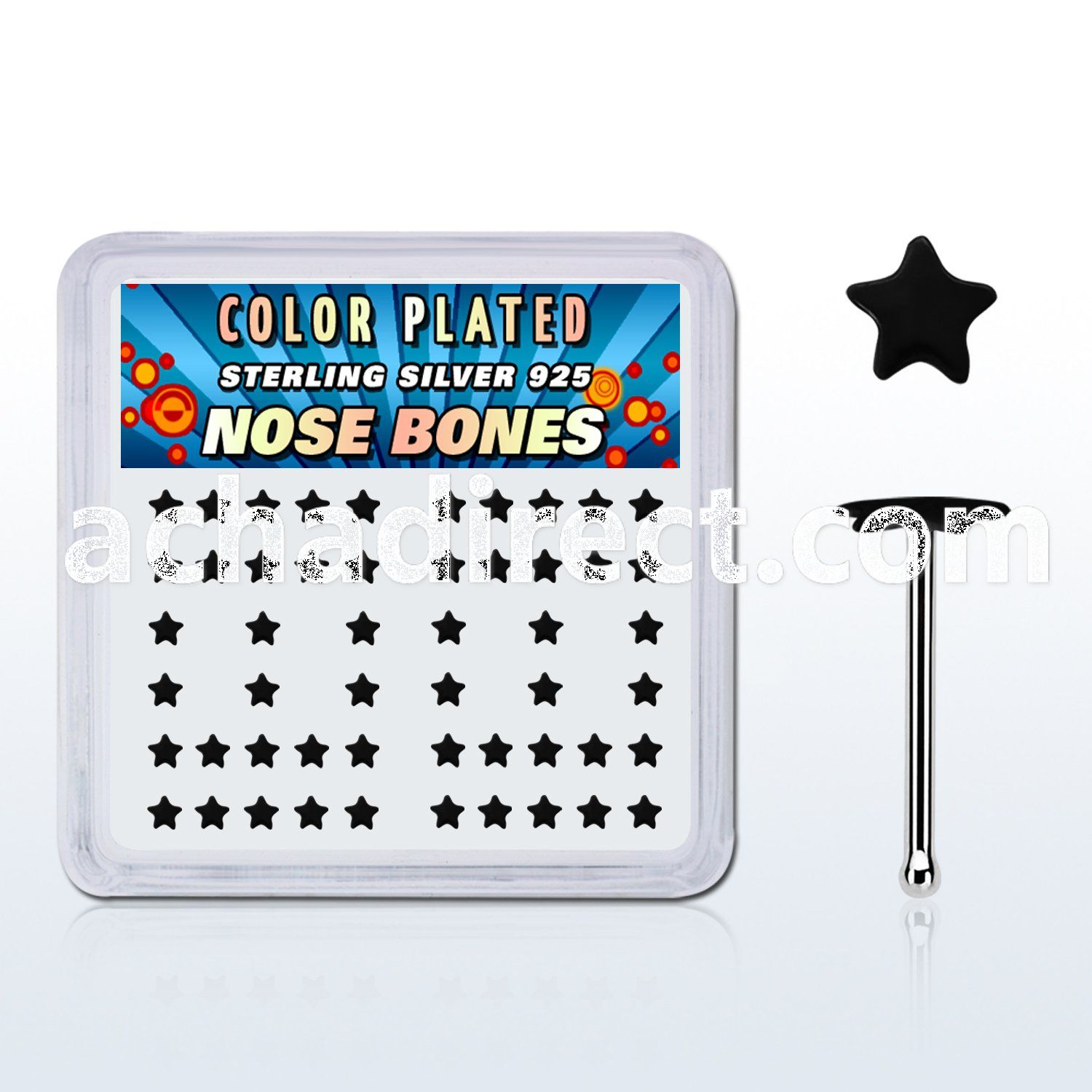 nbxsak box of silver nose bones with 2 3mm black star tops