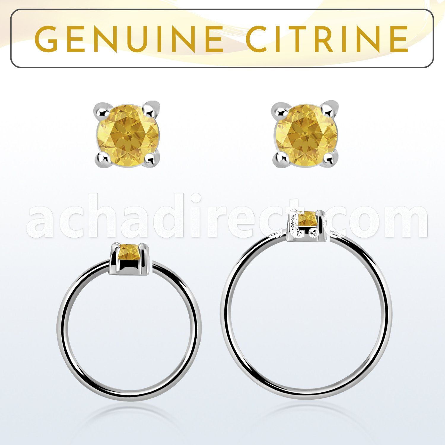 nhge6 silver nose ring w a 2mm citrine in casting prong set