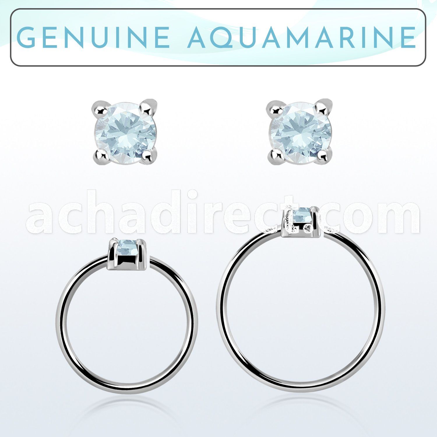 nhge8 silver nose ring w a 2mm aquamarine in casting prong set