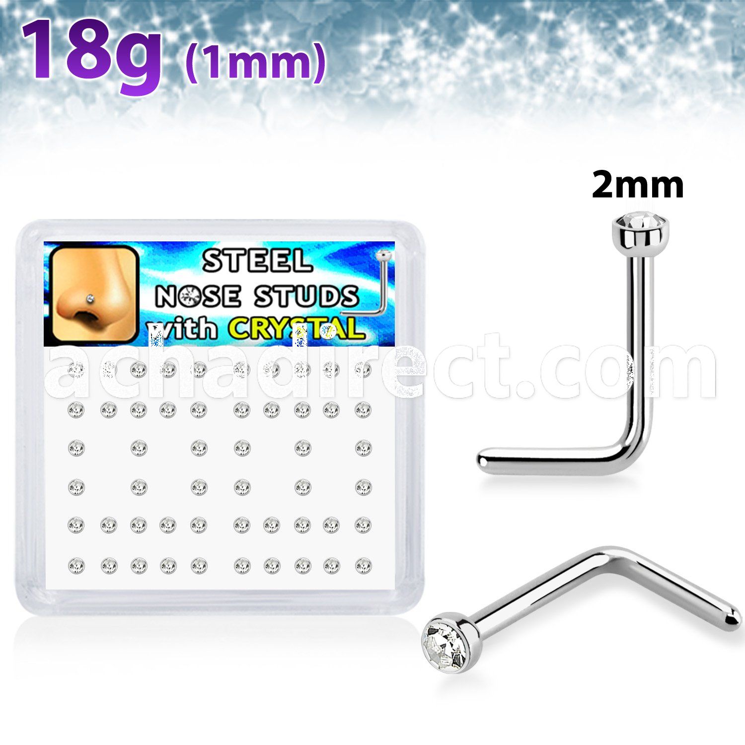 nlc18xc 316l steel nose studs round clear crystal tops