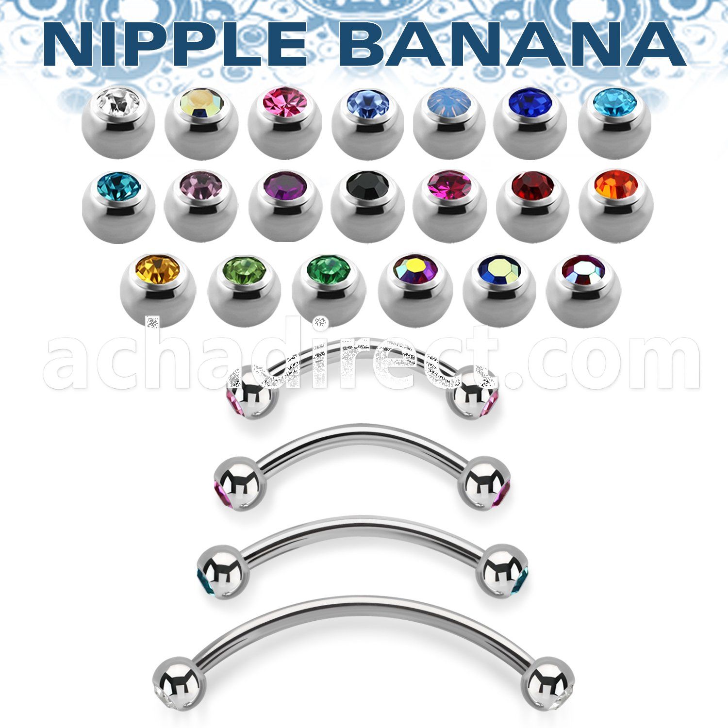 npbnjb4 surgical steel nipple banana 4mm bezel set balls