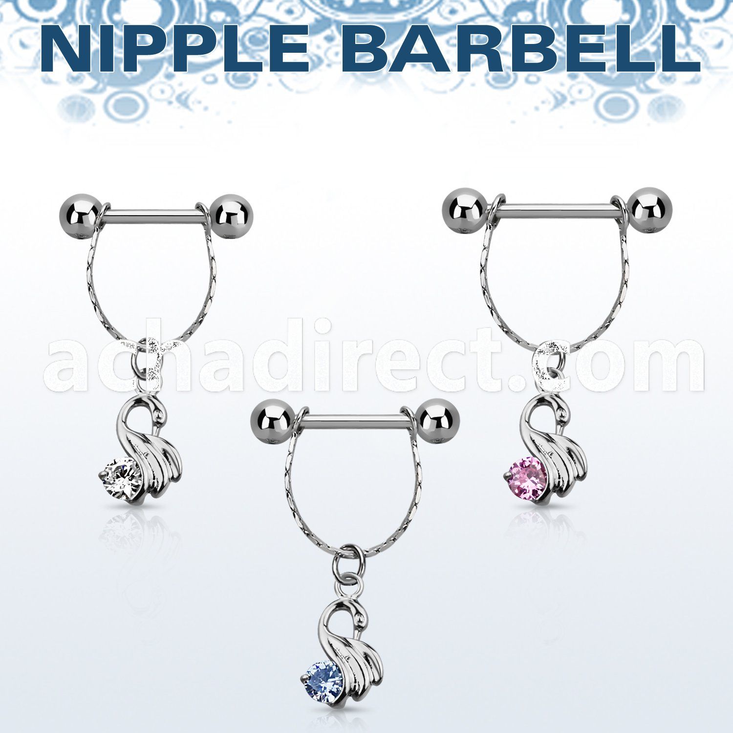 npdl24 steel nipple barbell w chain a little swan dangling