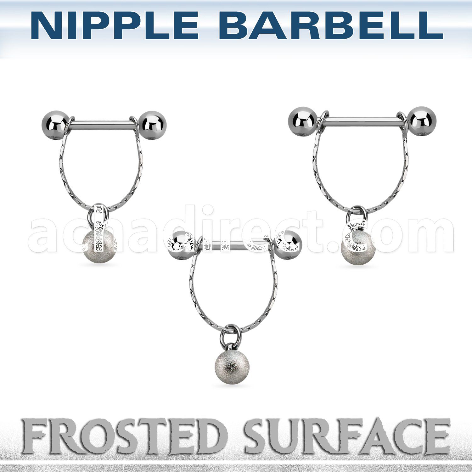 npdl27 ssteel nipple barbell w chain 6mm frosted steel ball