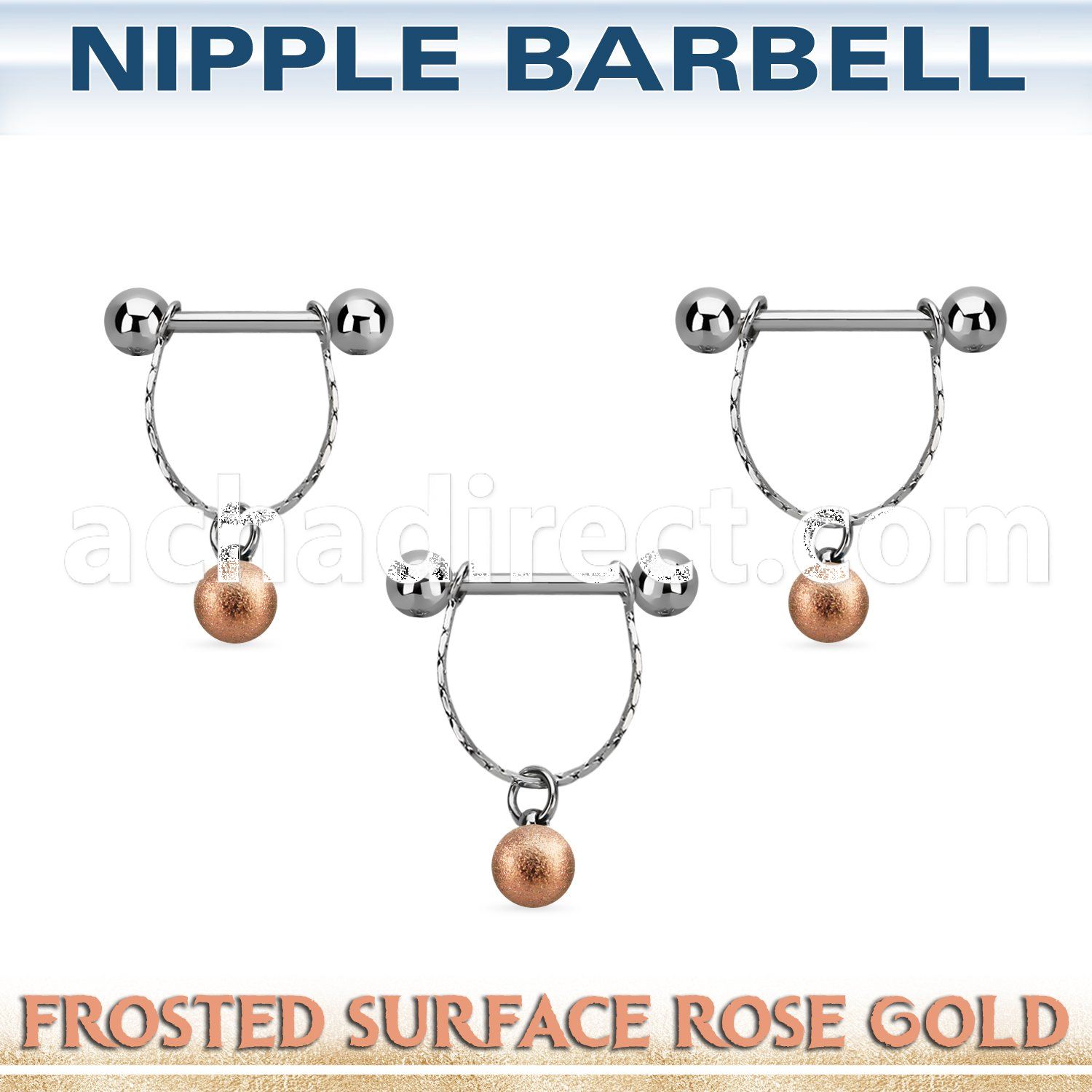 npdl29 steel nipple barbell w chain rosegold frosted steel ball