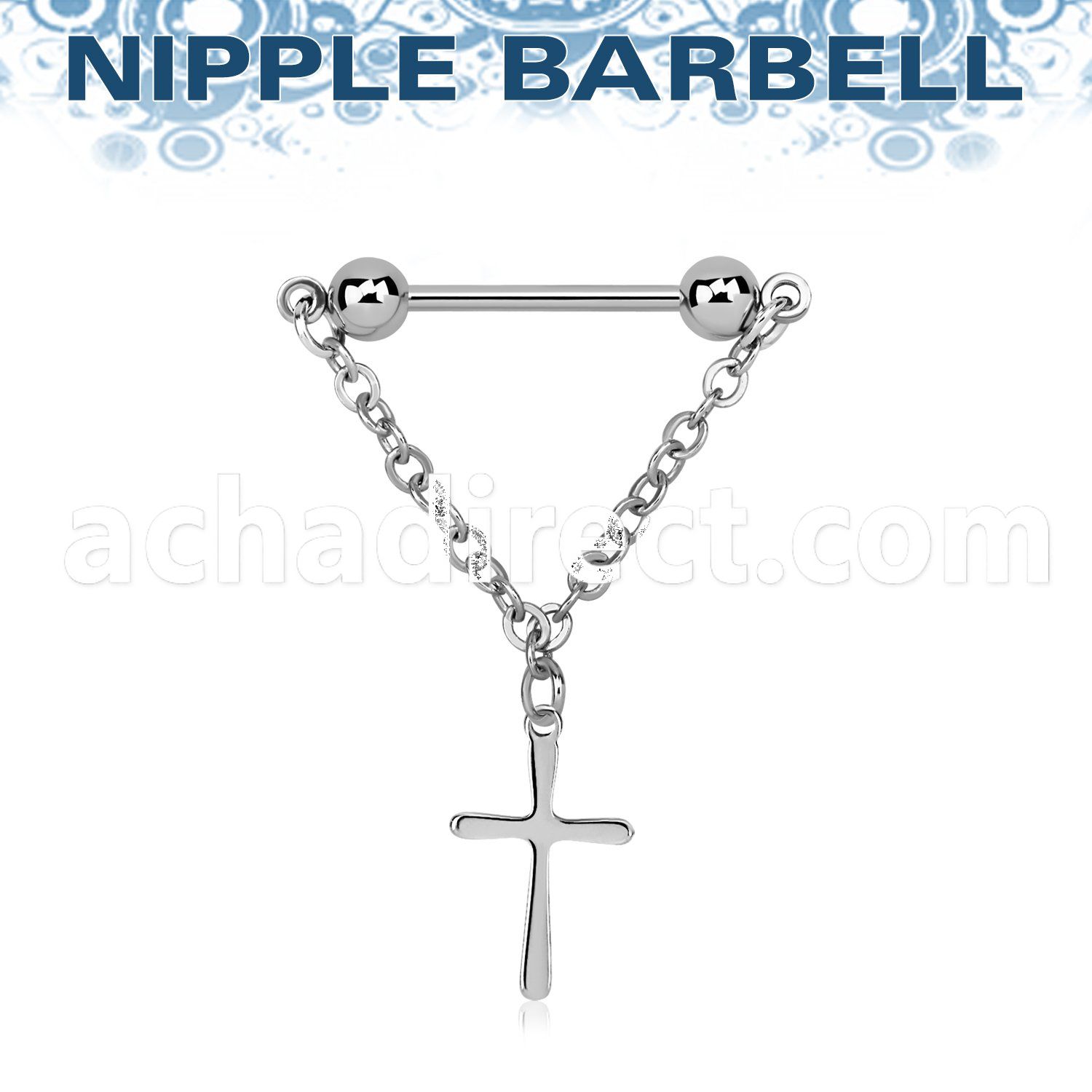 npdl42 steel nipple barbell w a dangling small steel cross