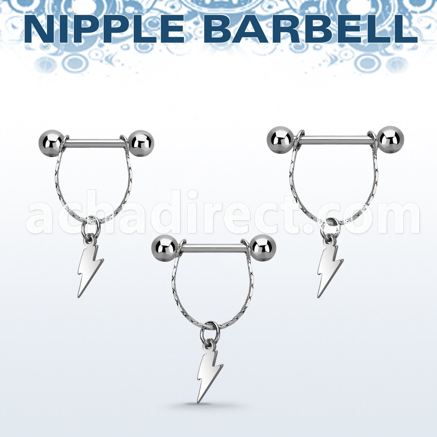 npdl44 316l steel nipple barbell w small chain lightning symbol