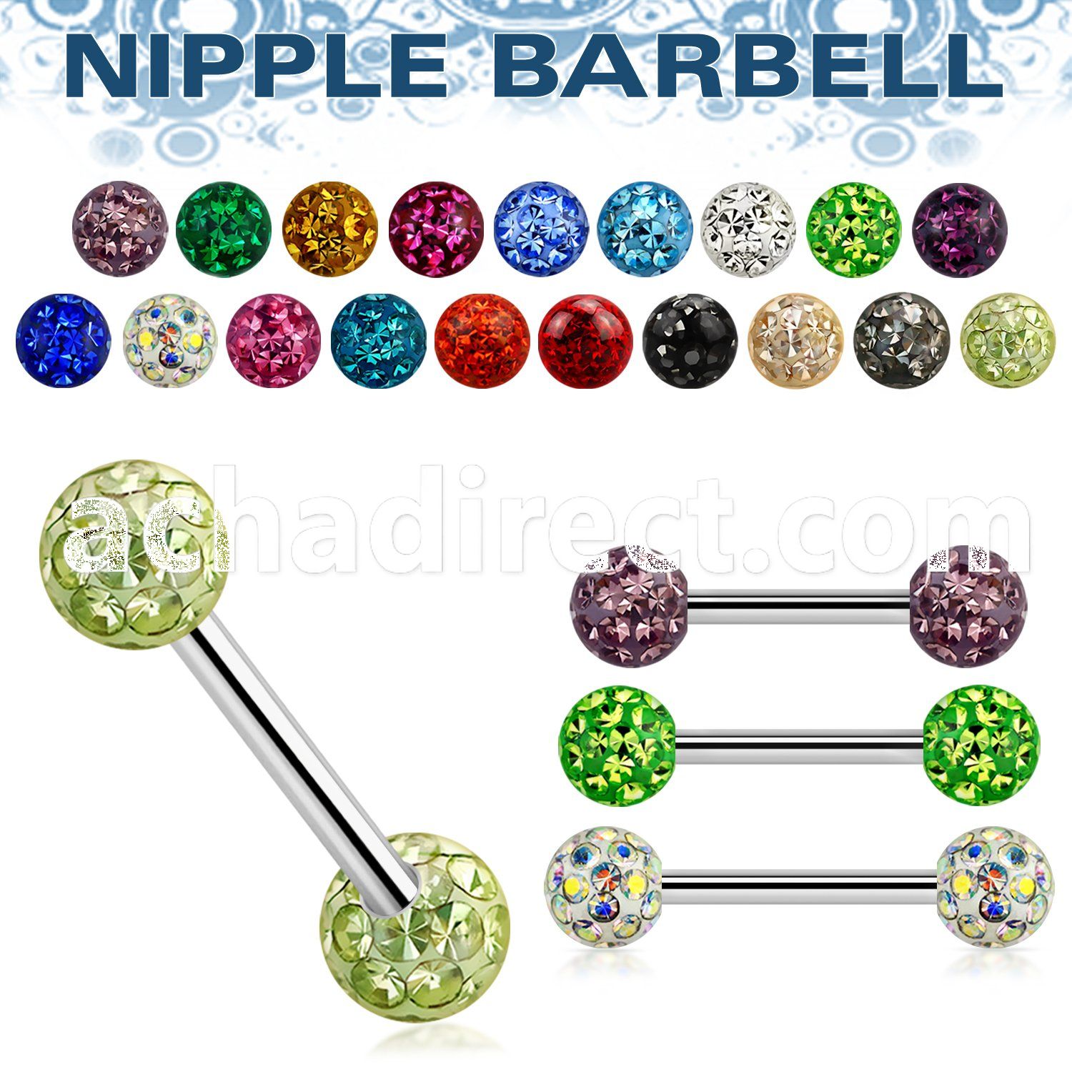 npfr5 316l steel nipple barbells w ferido multi crystal ball