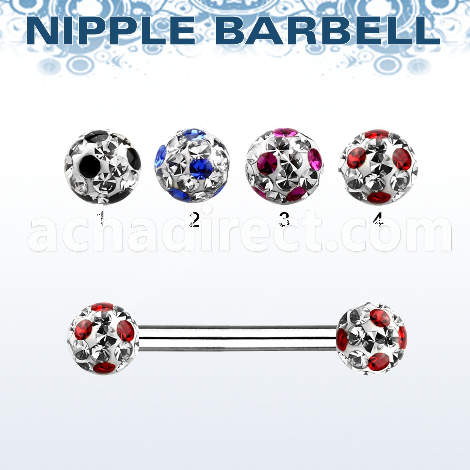 npfr5a 316l steel nipple barbell with ferido dotted balls