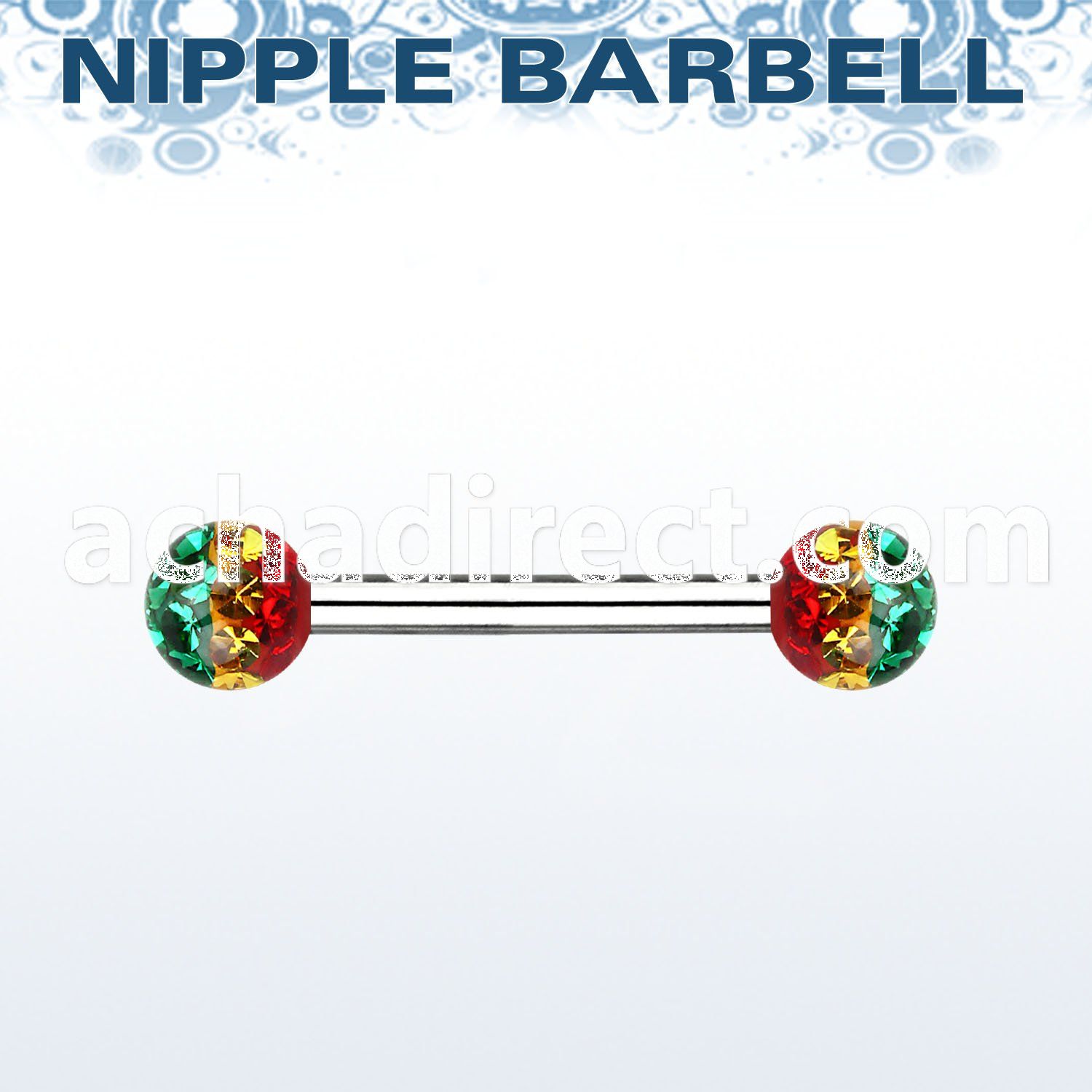 npfr5r 316l steel nipple barbell with ferido rasta balls