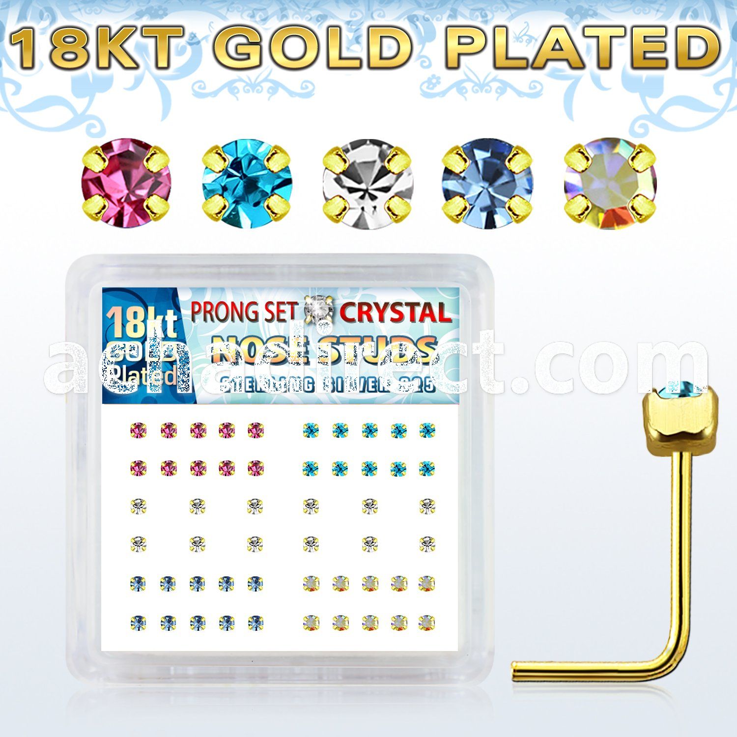 npsgm box w 52 silver nose studs w 1.8mm prong set crystal