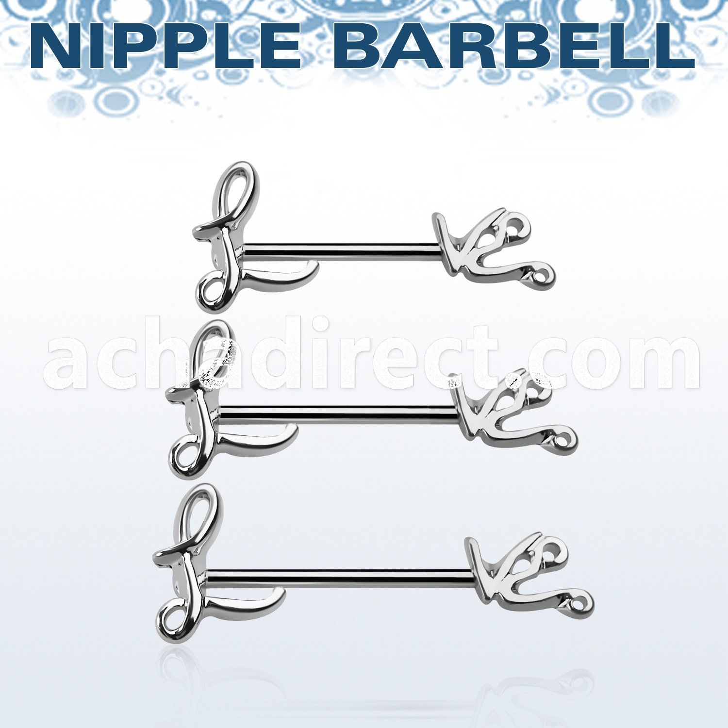 npsh18 surgical steel nipple barbell, 14g with love word