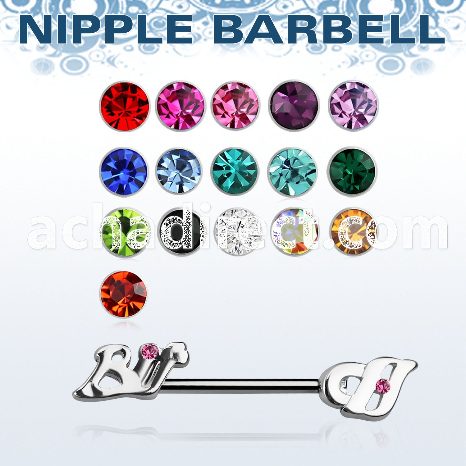 npsh19 surgical steel nipple barbell, 14g with bitch word