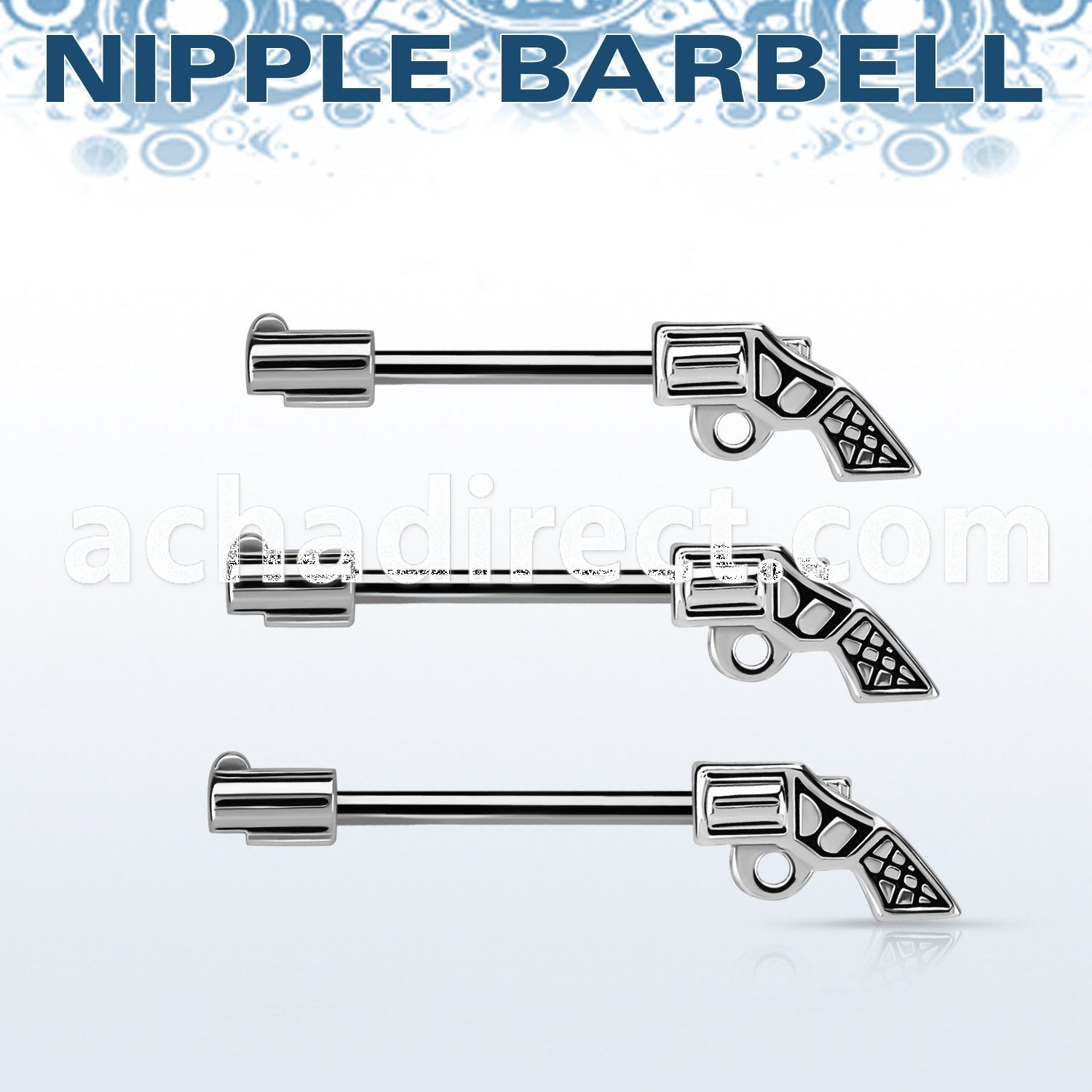 npsh23 steel nipple barbell w small pistol w black accents 