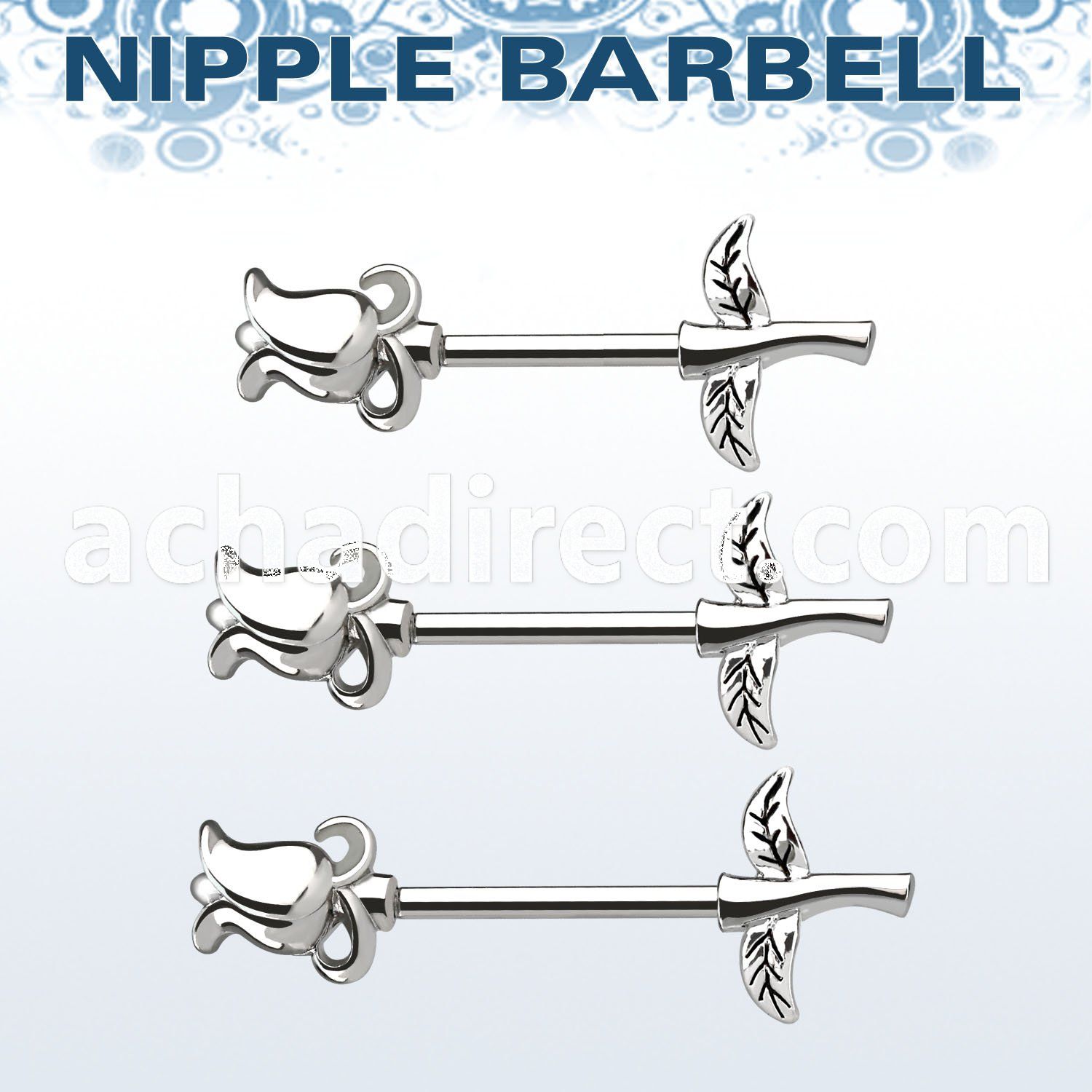 npsh3 surgical steel nipple barbell in a tulip design