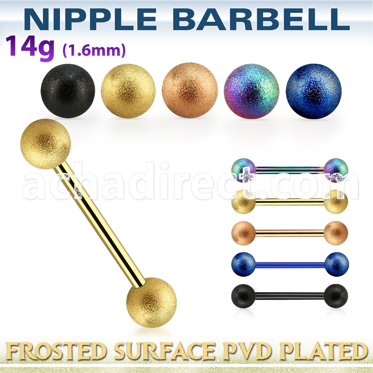 nptfo5 anodized steel nipple barbell w 5mm frosted steel balls