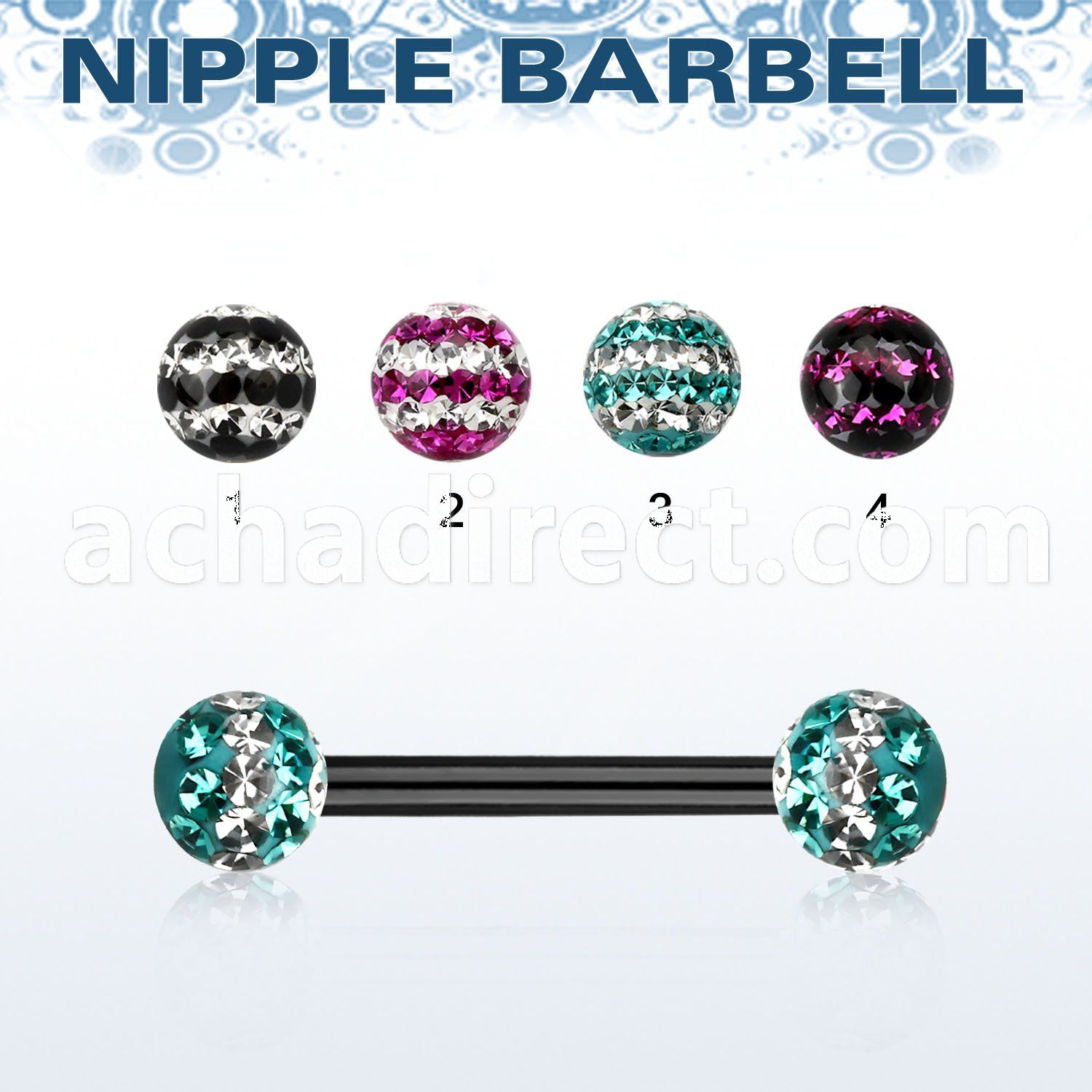 nptfr5d 316l steel nipple barbell with ferido tri line balls