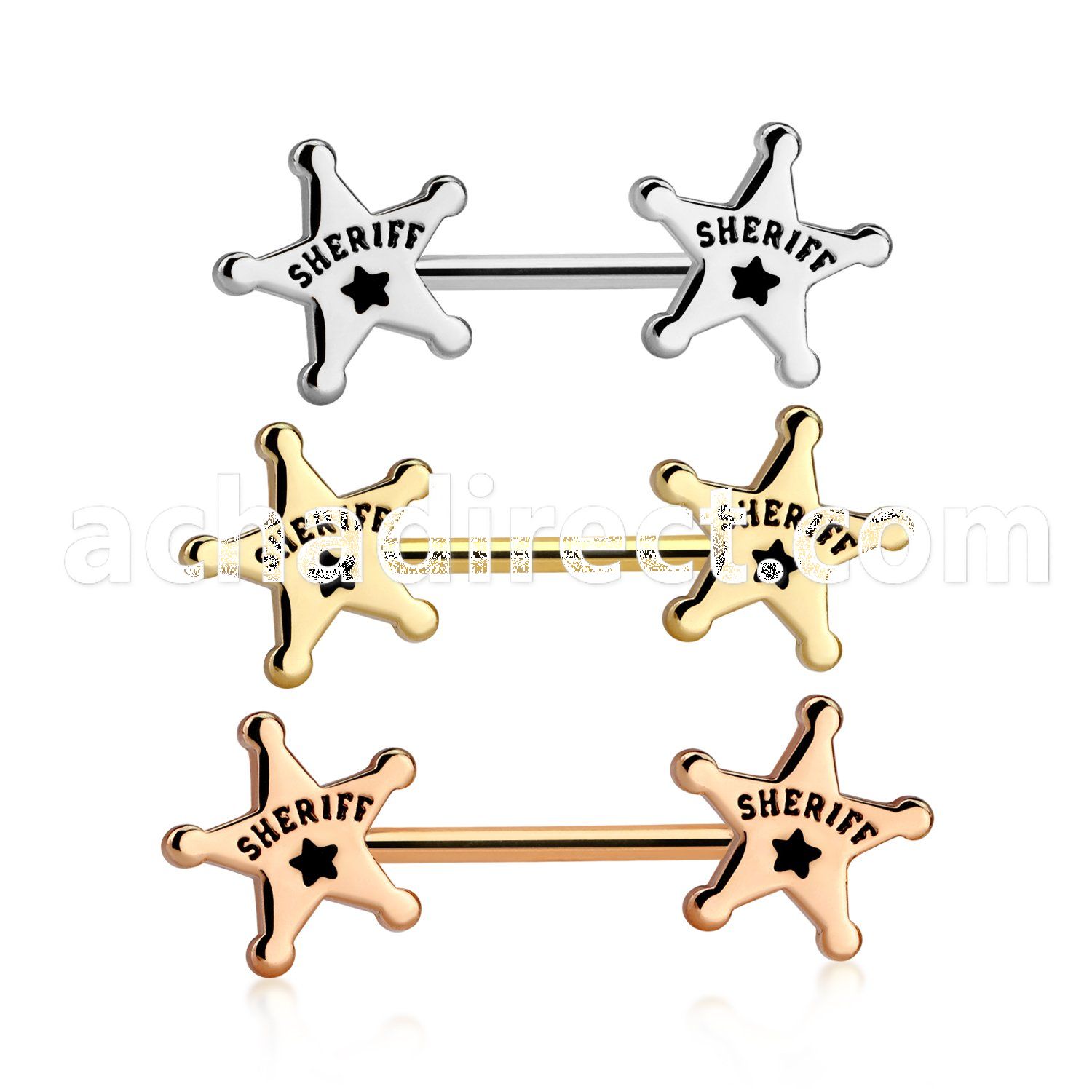 nptsh21 anodized 316l steel barbell two sheriff stars