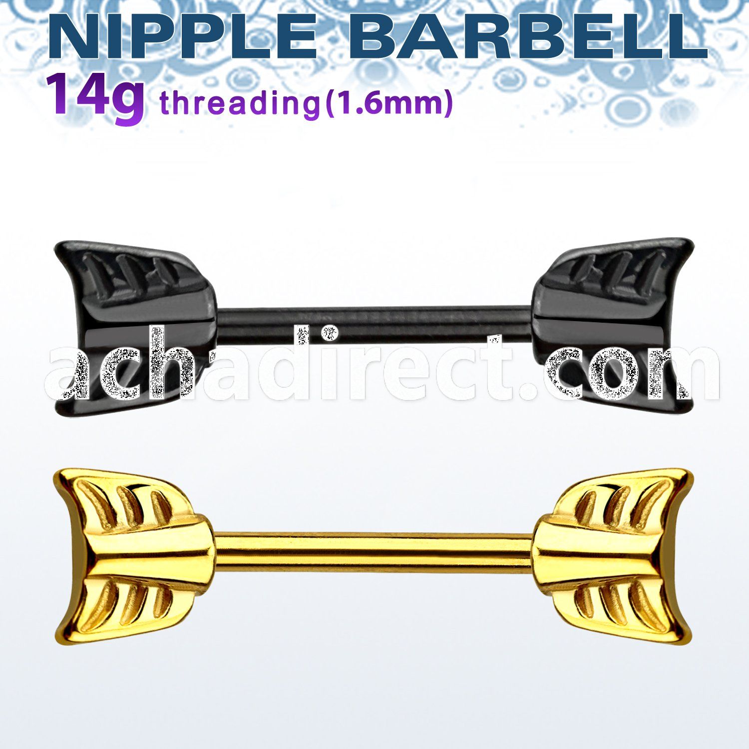 nptsh7 pvd 316l steel nipple barbell w casted steel arrow ends