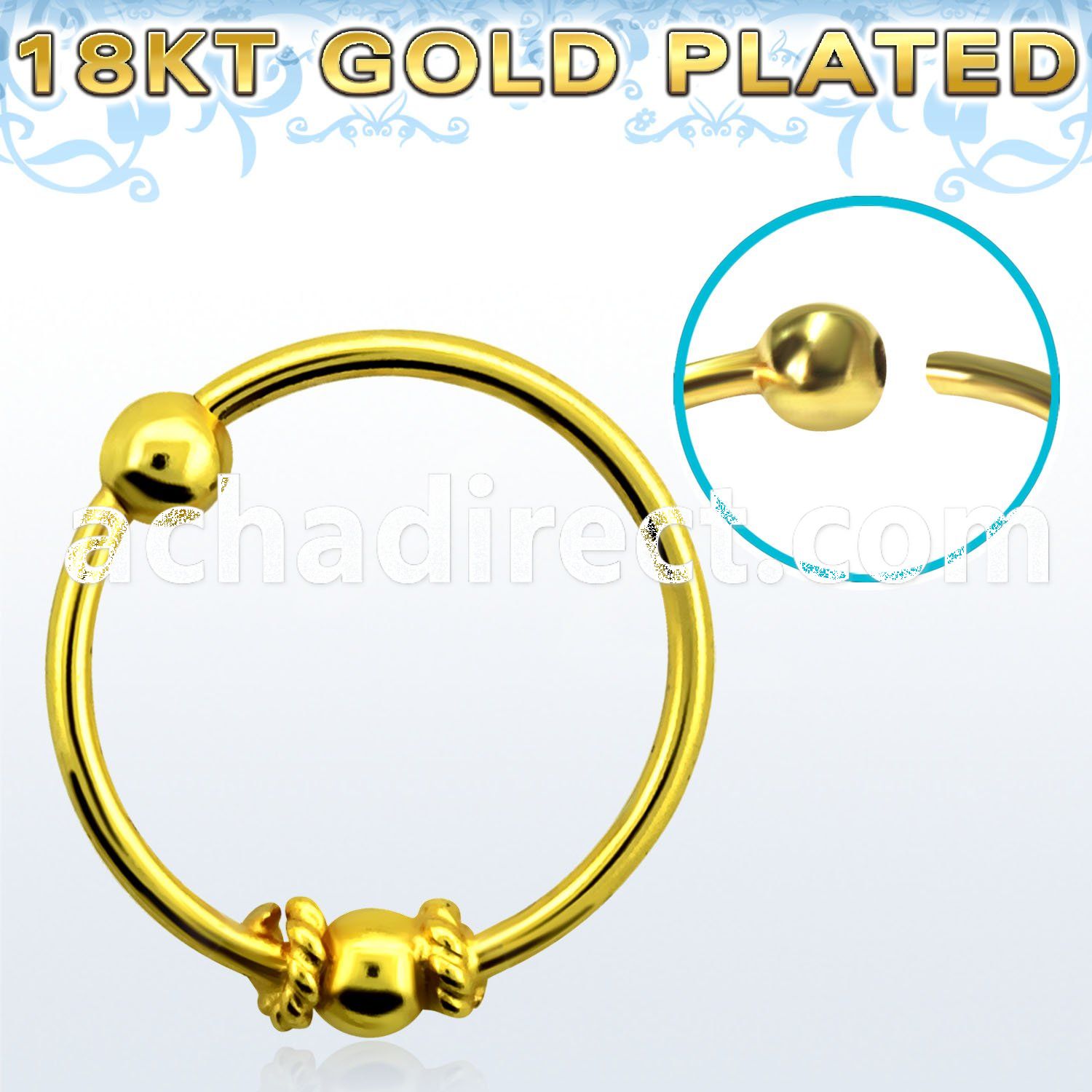 nr11rg balinese wire designed gold silver nose hoop w 2mm ball