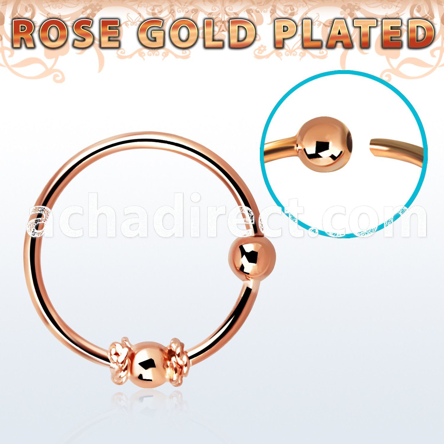 nr11rs rose gold silver nose hoop w balinese wire 2mm ball