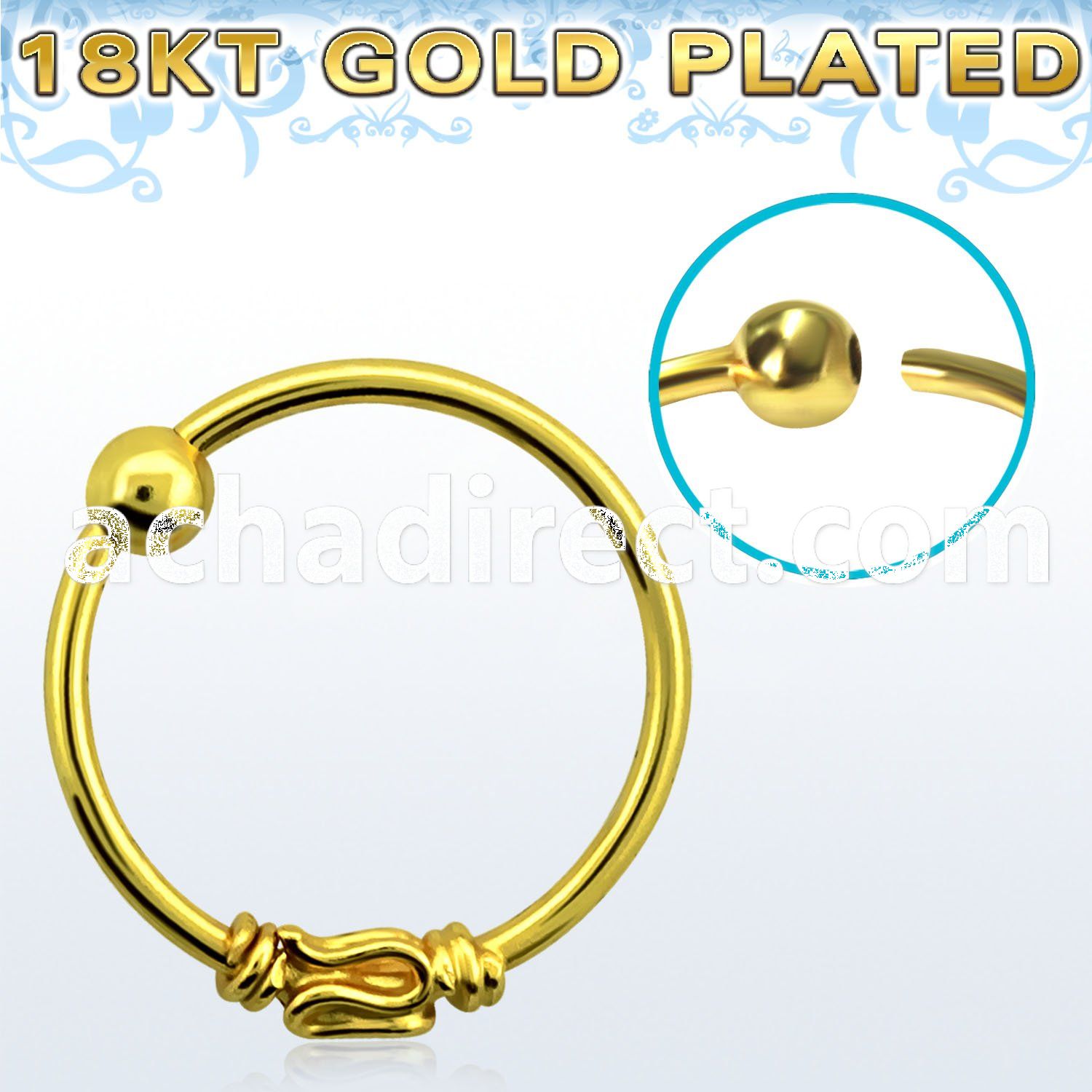 nr15rg 18k gold silver nose hoop with a balinese wire design