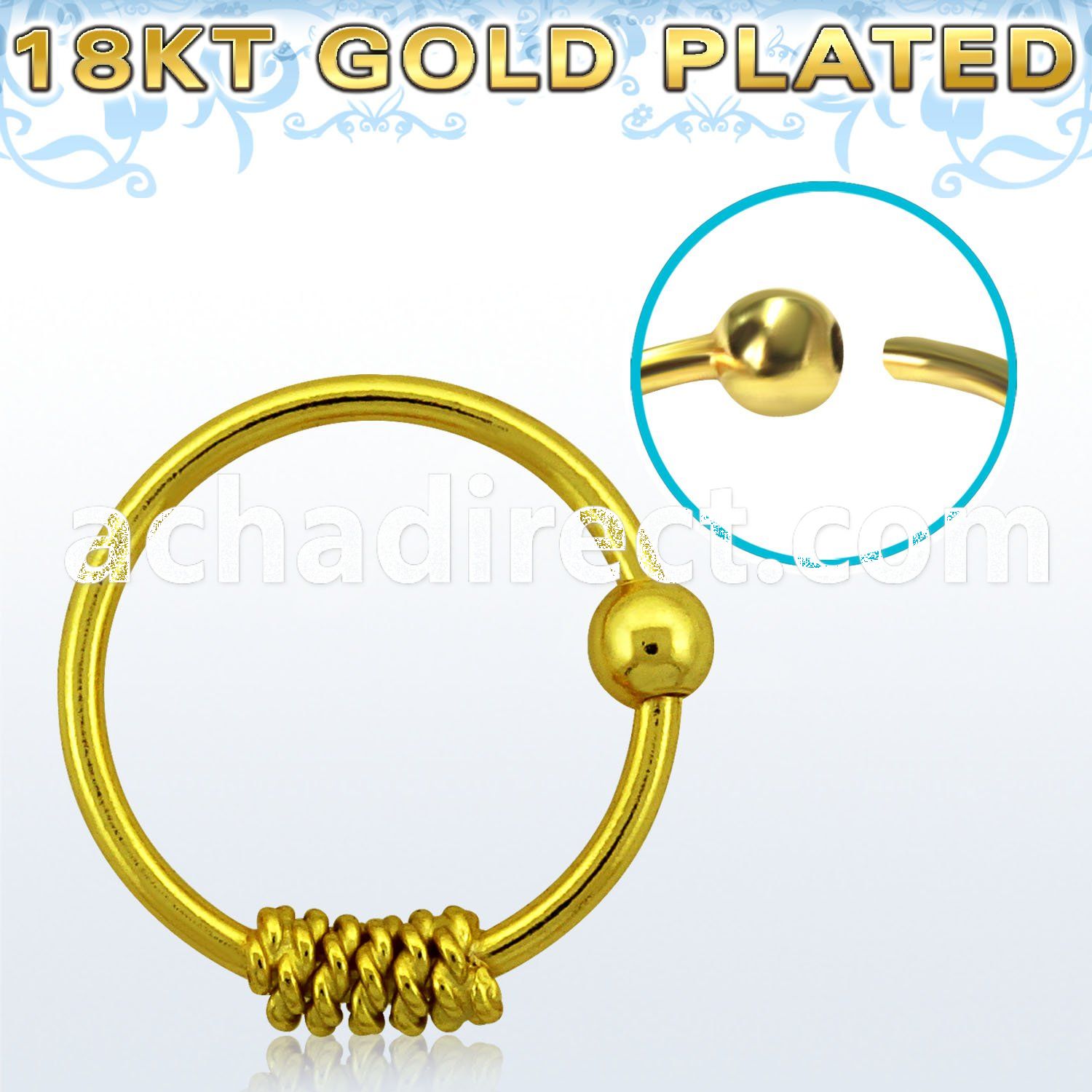 nr21rg twisted wire designed gold silver nose hoop w 2mm ball