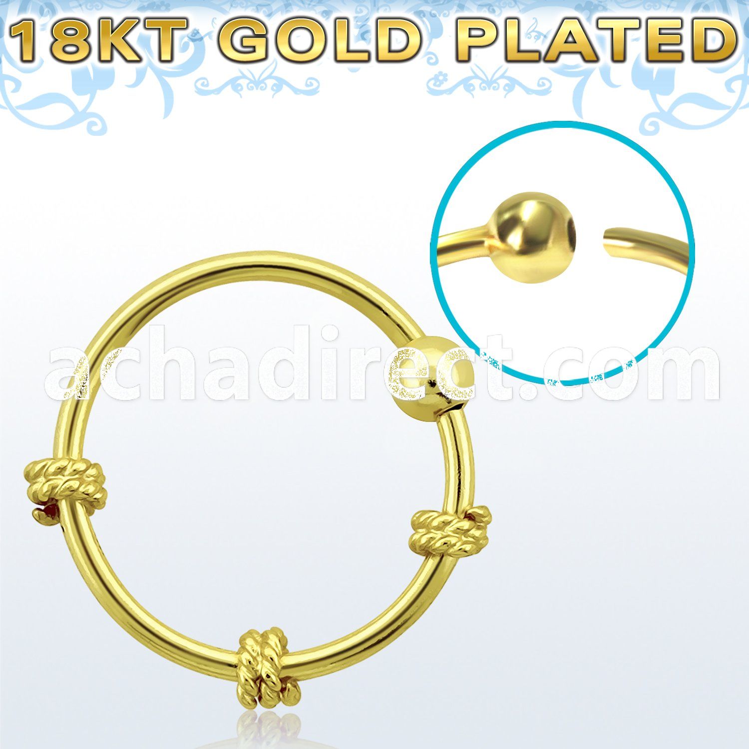 nr27rg tri twisted wire designed gold silver nose hoop w ball