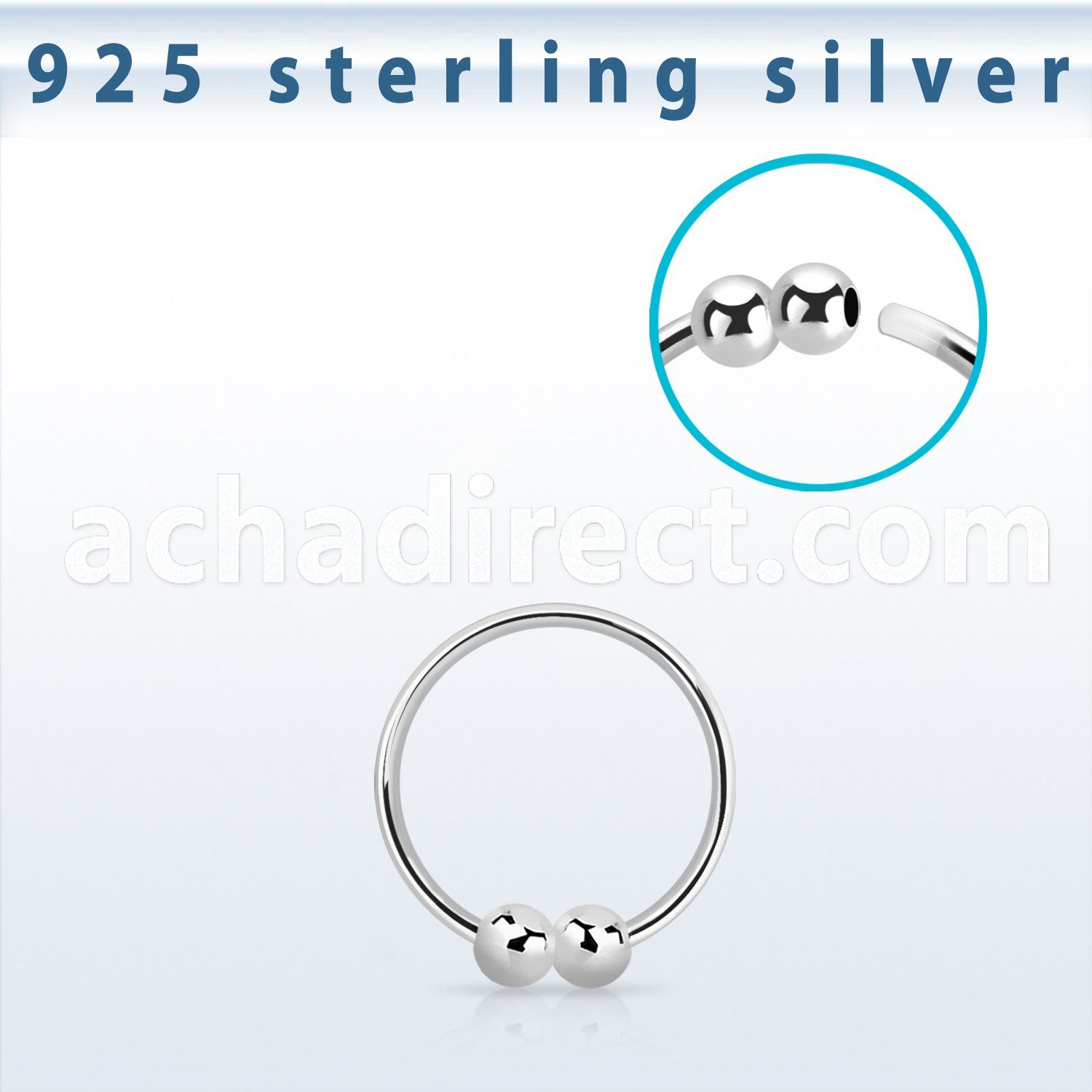 nr33 sterling silver nose hoop with double 2mm fixed balls