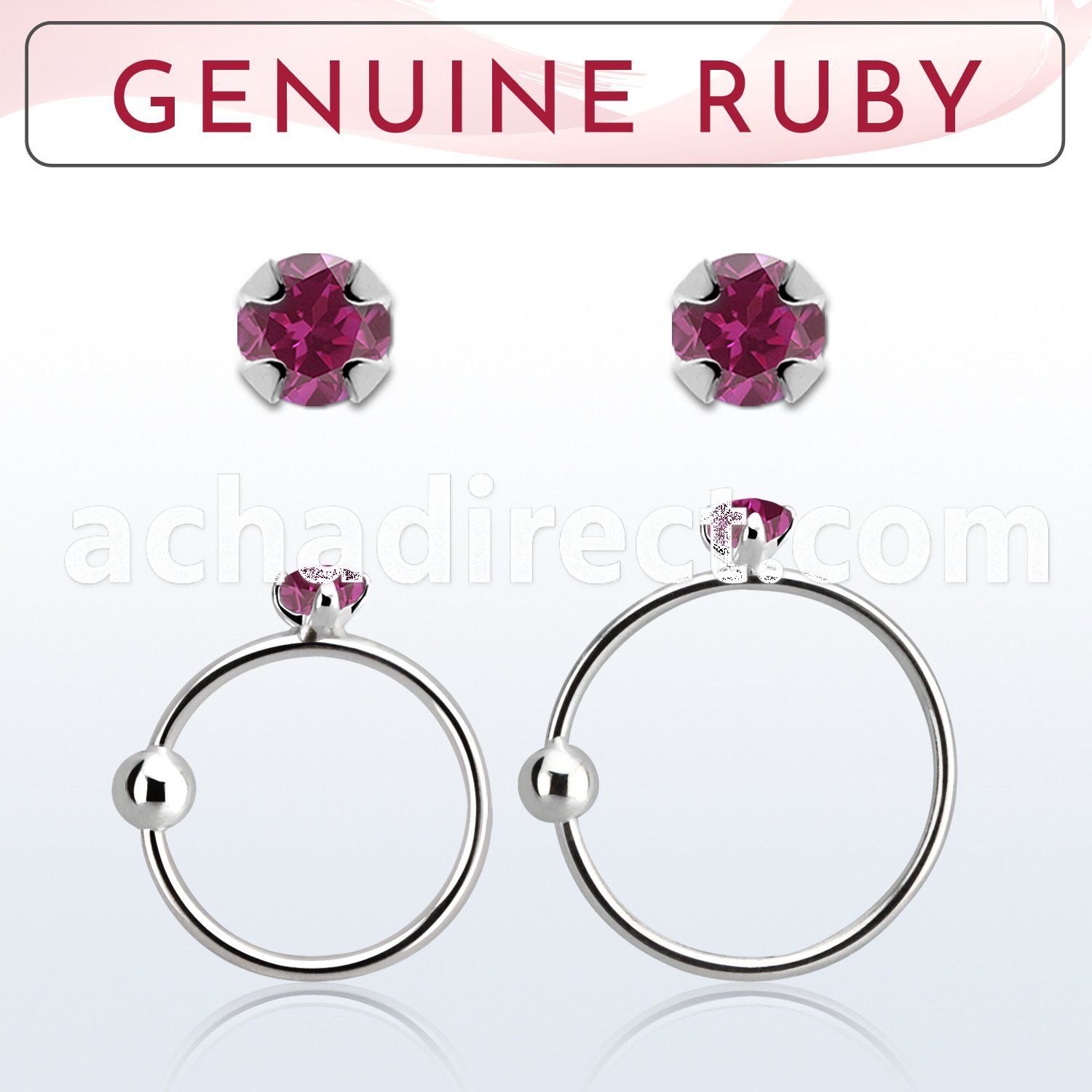 nrge5 925 silver nose hoop w 2mm prong set ruby stone
