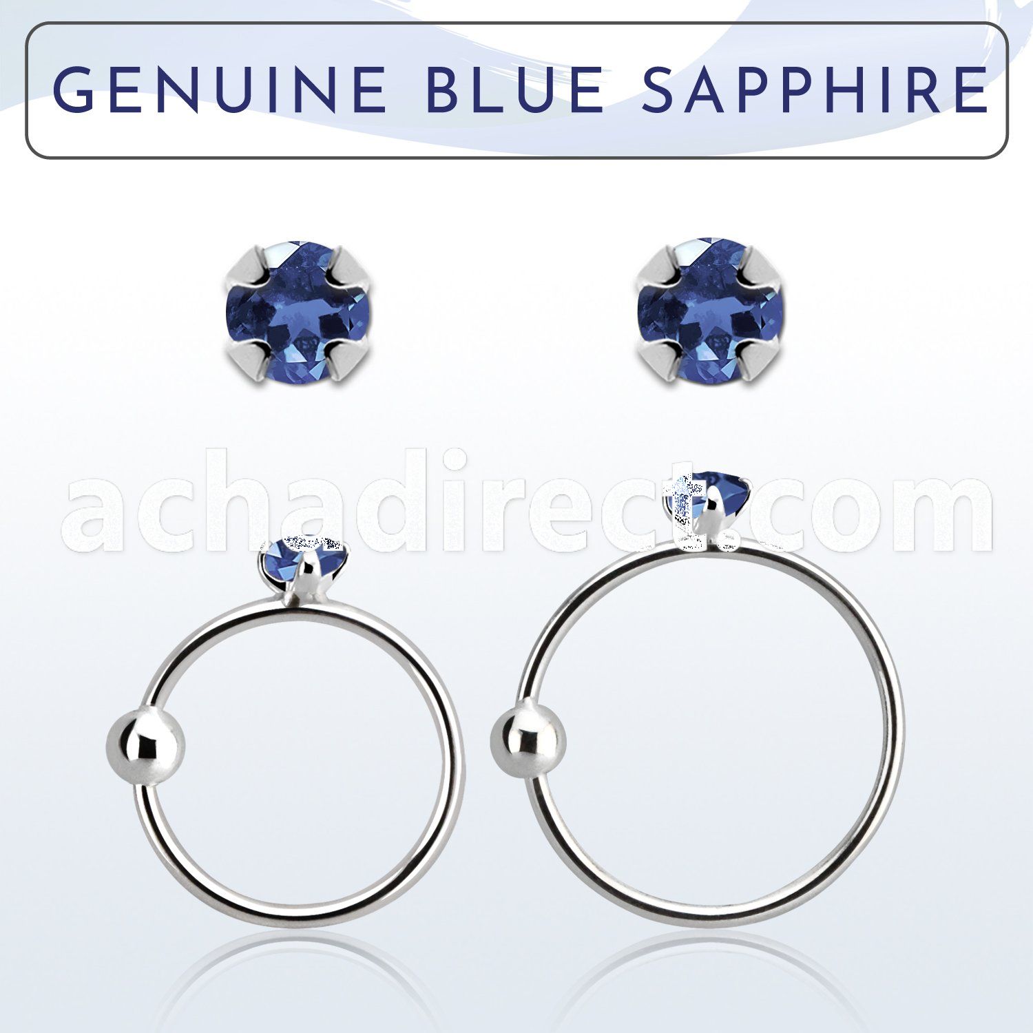 nrge9 925 silver nose hoop w 2mm prong set blue sapphire stone